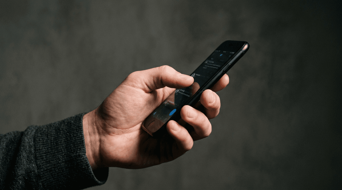 Compact smartphone held in one hand demonstrating size